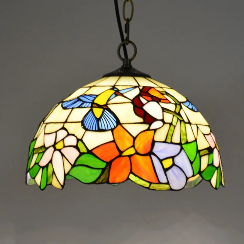 Belle Tiffany Glazen Hanglamp Led Creatief Bloemenpatroon Kroonluchter Decor Voor Thuis Eetkamer Slaapkamer Hotel Licht