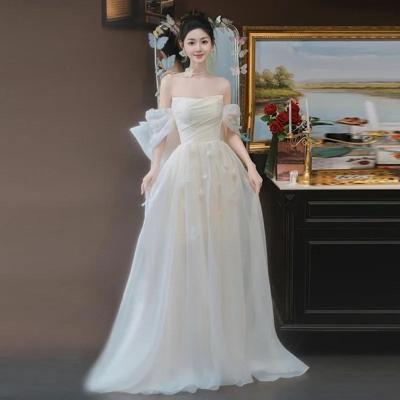 

NewWomen's Summer Sweet One Shoulder Light Wedding Dress, Evening Dress Fashion Leakback Banquet President's Large Pendant Dress