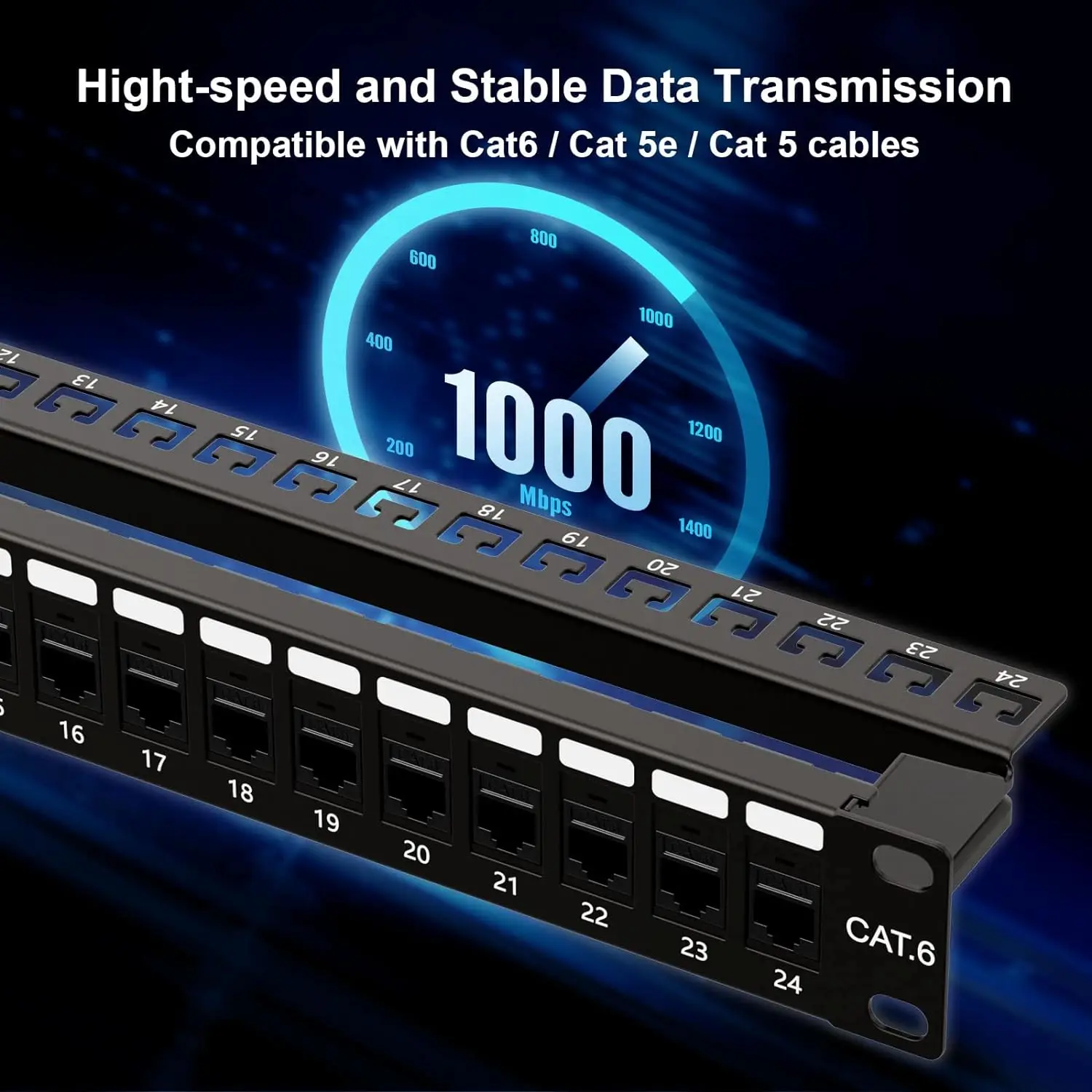 Natalink Patch Panel 24 Port Cat6 with Coupler Keystone Back Bar 19 Inch 1U Ethernet RJ45 Network Rackmount Coupler Patch Panel