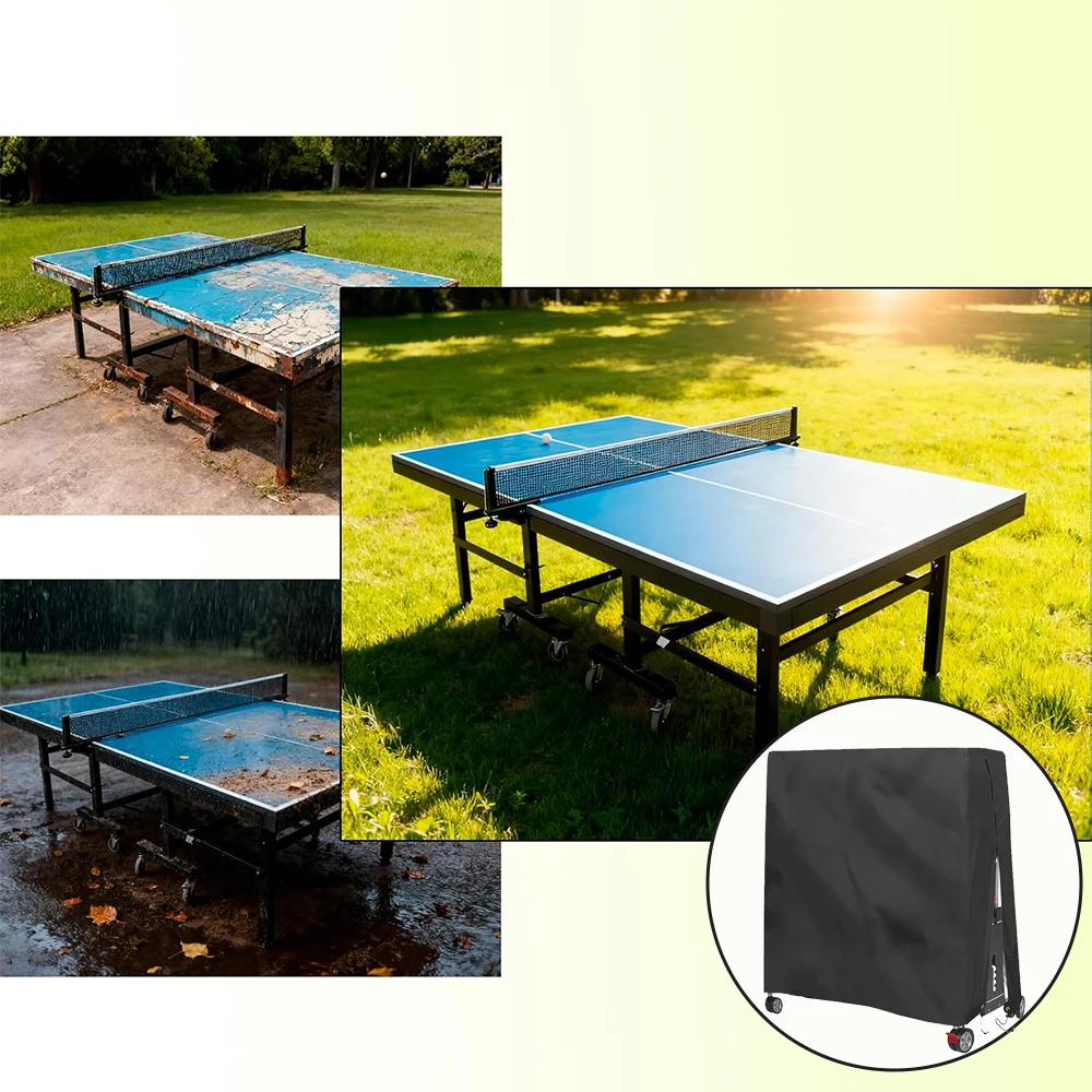Afbeelding 8: Tafeltennistafelhoes Waterdichte Ping Pong Tafelhoes voor Binnen/Buiten Stofdicht Heavy Duty Polyester 165x70x185cm Ping Pong Tafel Opslag