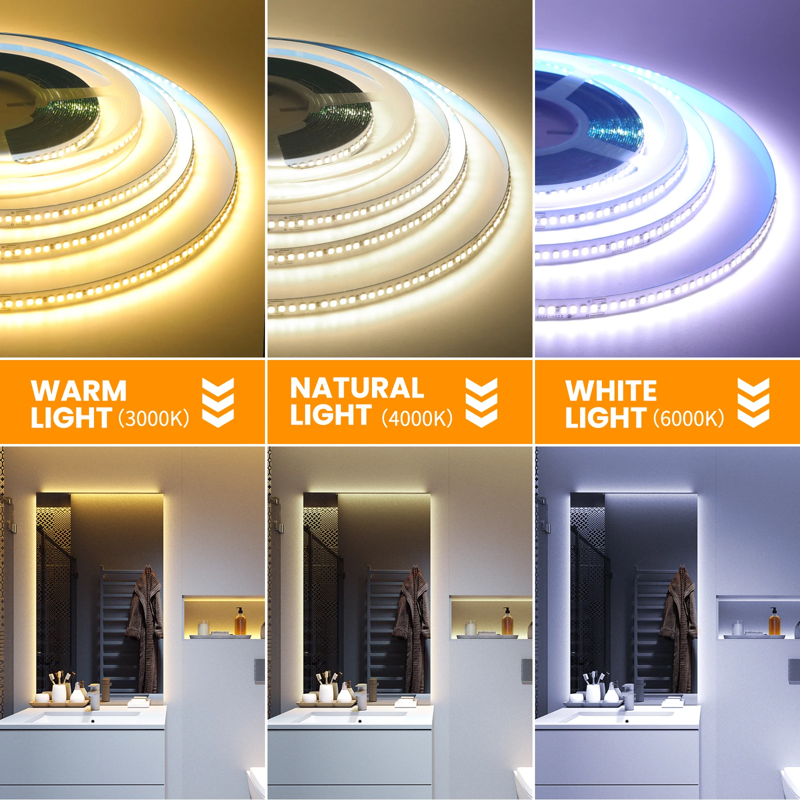 220V 2835 Adhesive Led Strip Light EU Plug 5M 10M 15M 20M IP44 240LEDs/m High Brightness Lamp Strip For Bedroom Kitchen Lighting