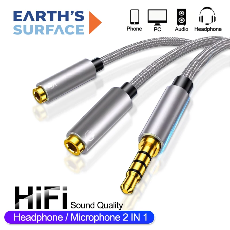 3.5mm Jack Headphone Splitter Audio Cable Adapter 3.5 Male to 2 Female 4 Pole Jack Y Splitter Extension Cord for PS4 PC Xbox MP3