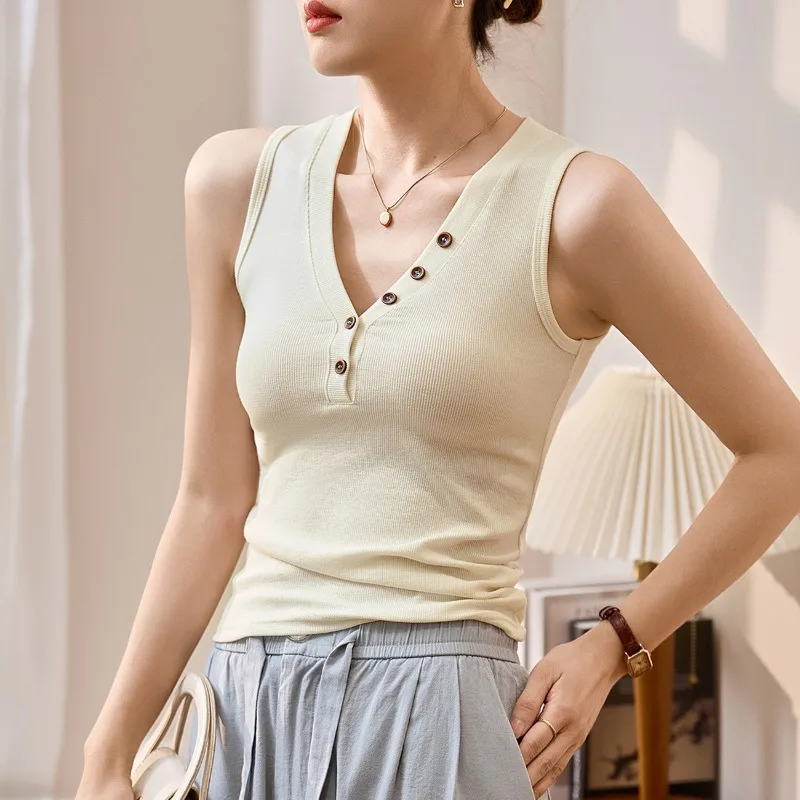 Gilet retrò con scollo a V per cinturino base snellente estivo senza maniche da donna