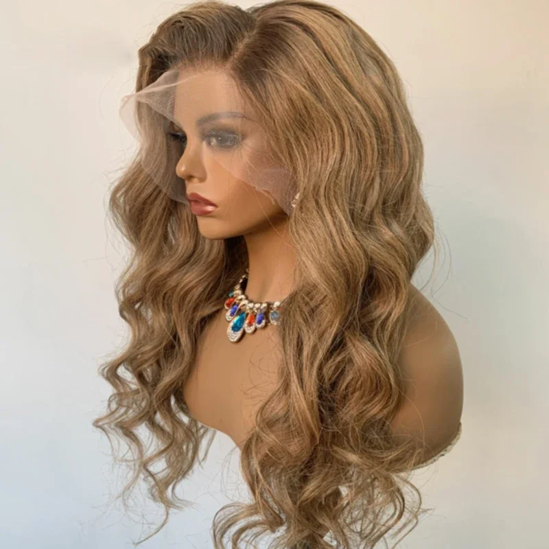 Ombre Brown 24Inch Body Wave Glueless 5x5 Silk Base Jewish Human Hair Wig Baby Hair HD Lace European Hair Preplucked