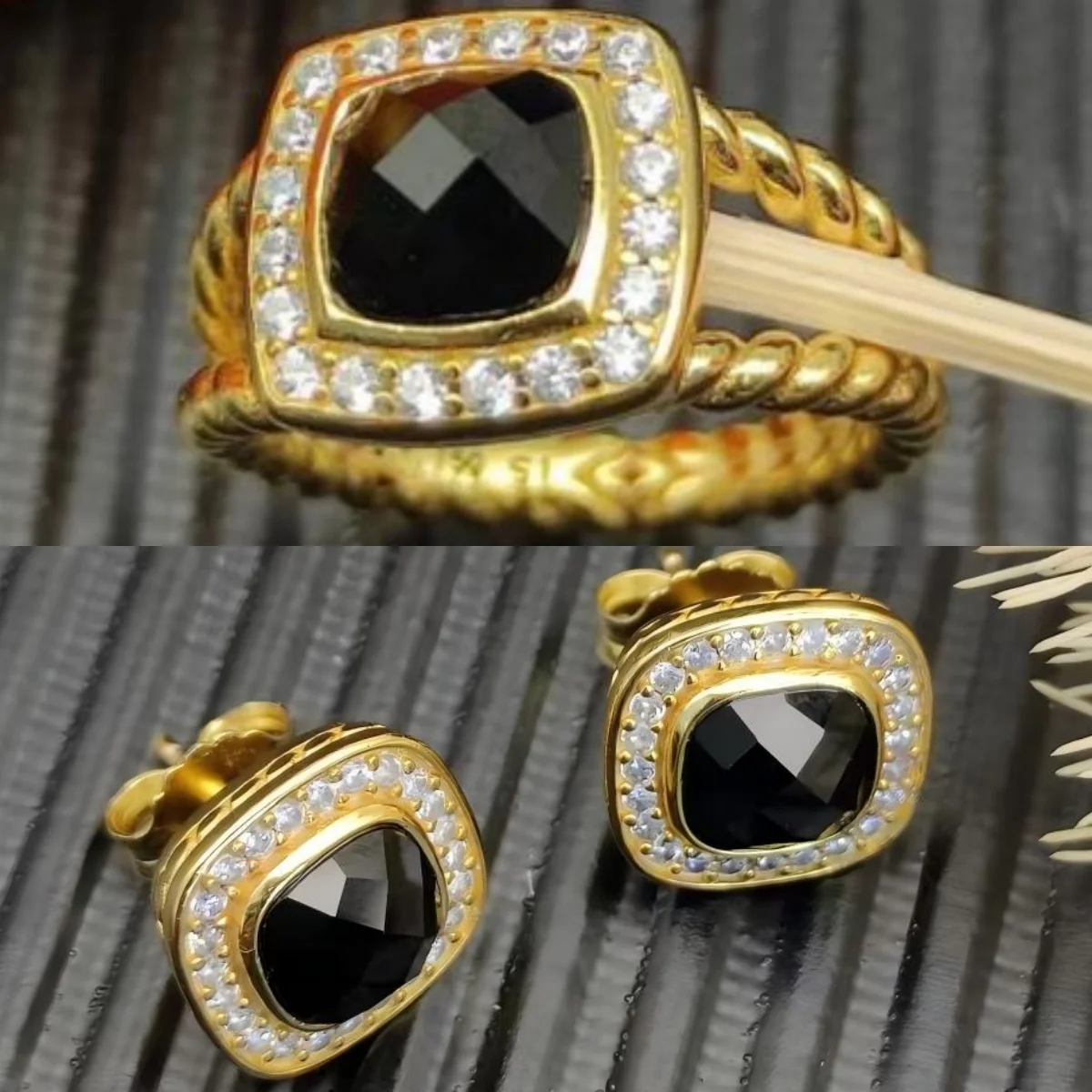 

Новый высококачественный элегантный и лаконичный комплект украшений с квадратными бриллиантами: серьги и кольцо - подарок на День святого Валентина 2025 года