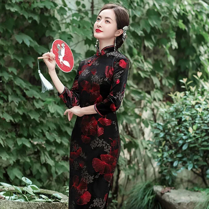 

Chinese Qipao Vintage Dress for Women Clothing Streetwear Ethnic Style Fashion Clothes Party Stage Show Cosplay Cheongsam