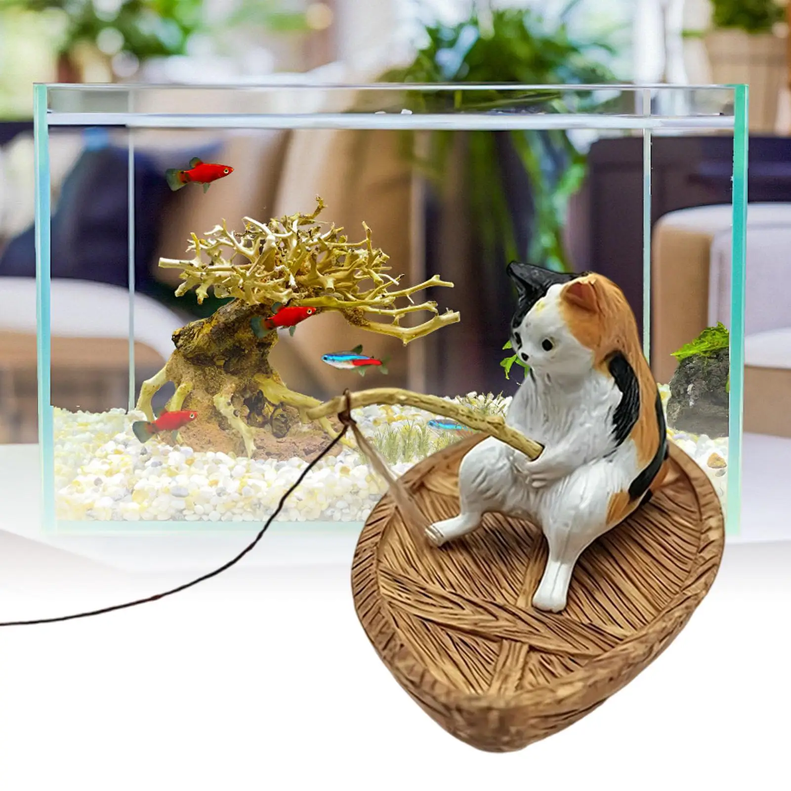 Aquarium-Dekorationen: Kätzchen beim Angeln – Harzfigur für Garten, Teich, Zuhause, Büro, Landschaftsgestaltung, Outdoor, Aquarien und Flüsse – Detail 9