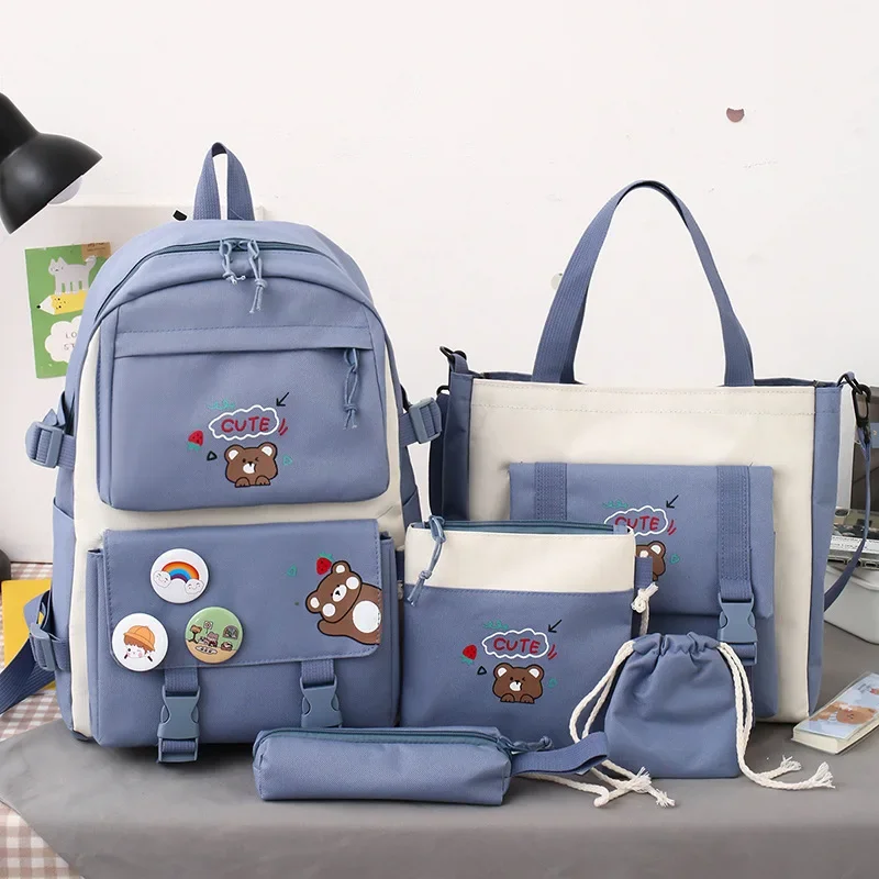 New Primary School Schoolbag Five-piece Set, Women's Light and Cute Bag, Student Backpack, Girls' Backpack