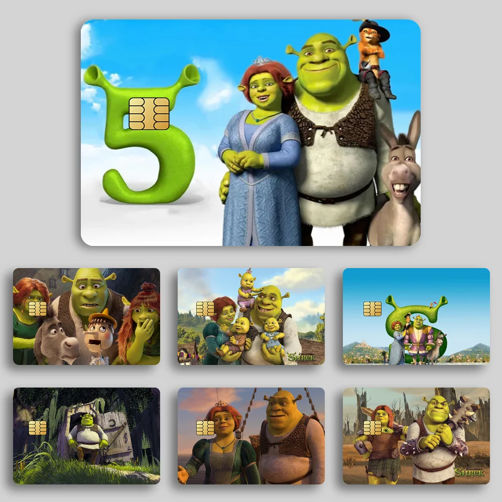 كارتون S-Shrek 5 KFilm غطاء جلدي ملصقات بطاقة الائتمان 4 قطعة ديكور أمامي للخصم حافلة البنك ممر مقاوم للماء