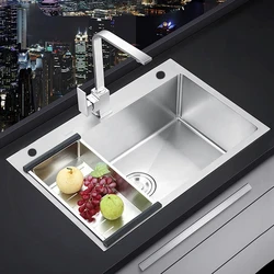 Stainless Steel Kitchen Sink Single Bowl Handmade Brushed Wash Basin Above Counter For Kitchen Fixture With Drainage Accessories