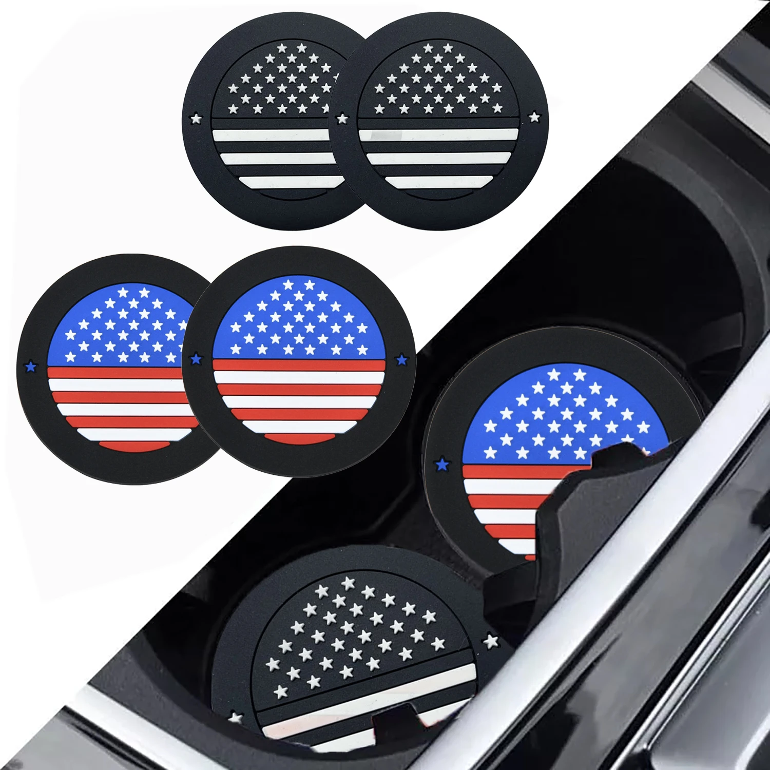 7cm Car Cup Holder with American Flag Pattern Non-slip Rubber Mat for Bottle Holder Coaster Auto Interior Accessories 2Pcs