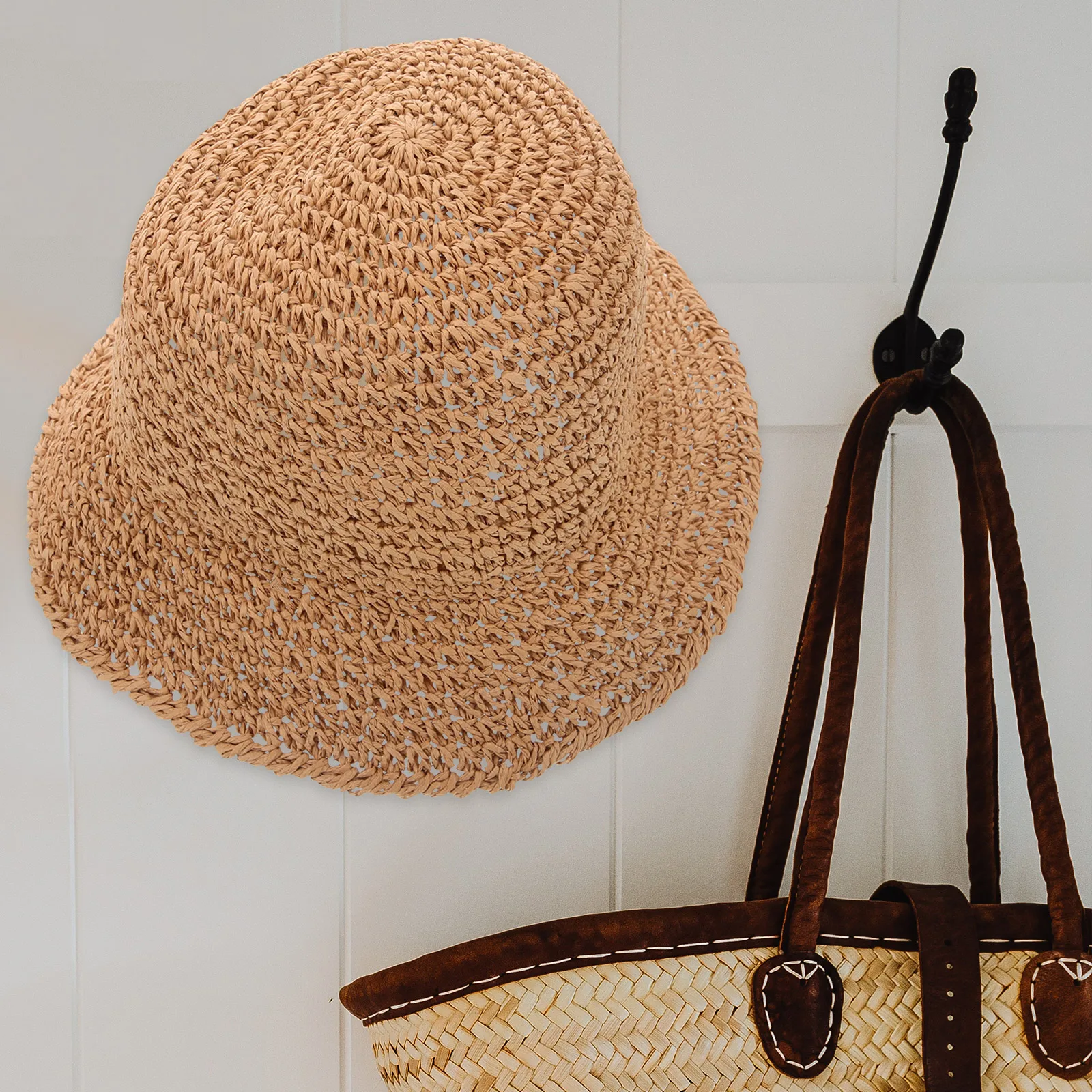 Cappello da sole estivo in paglia da donna per le vacanze al mare Cappello da pescatore pieghevole leggero Cardigan Colore M 56-58 cm Cappello da pescatore con protezione solare