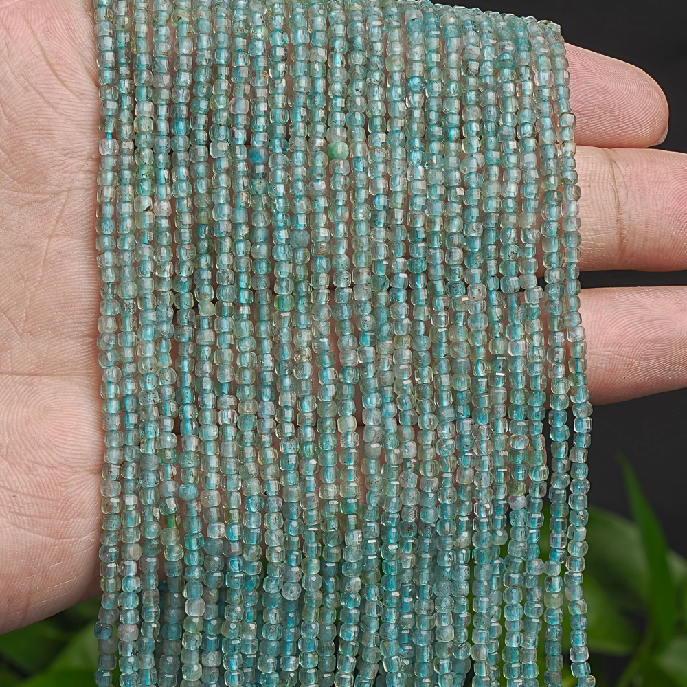 High Quality Natural Stone Beads Beveled Edge Faceted Cube Apatite Loose Beads For Jewelry Making DIY Bracelets Necklace 2MM