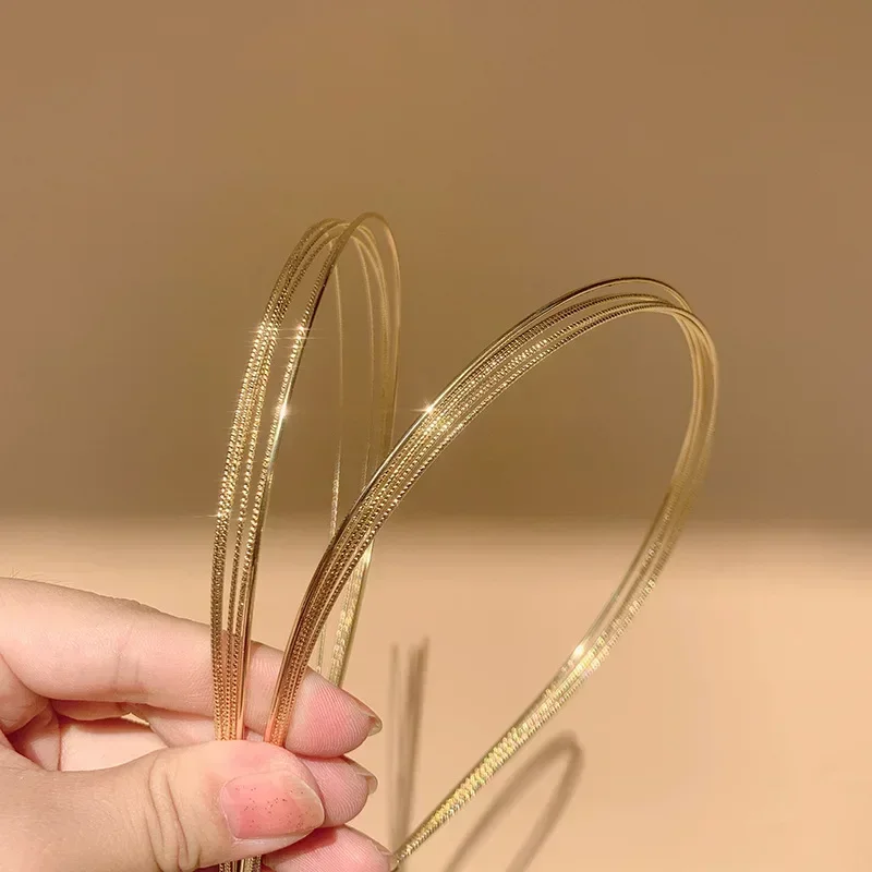 New Thin Gold Color Headbands Women Multilayer Alloy Hair Hoop Double Root Metal Hair Bands Hair Accessories Smooth Head Hoop