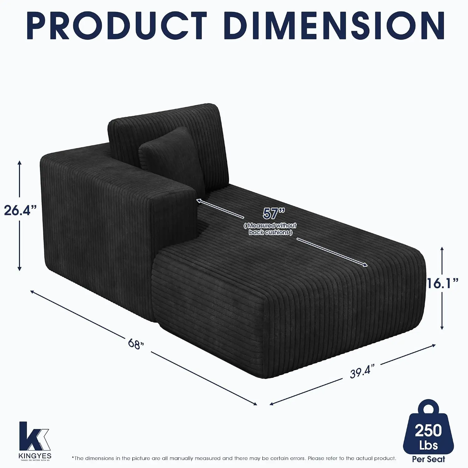Boneless Chaise Lounge Chair for Modular Sectional Sofa, L Shape Corduroy Upholstered Chaise Lounge for Living Room,Custom