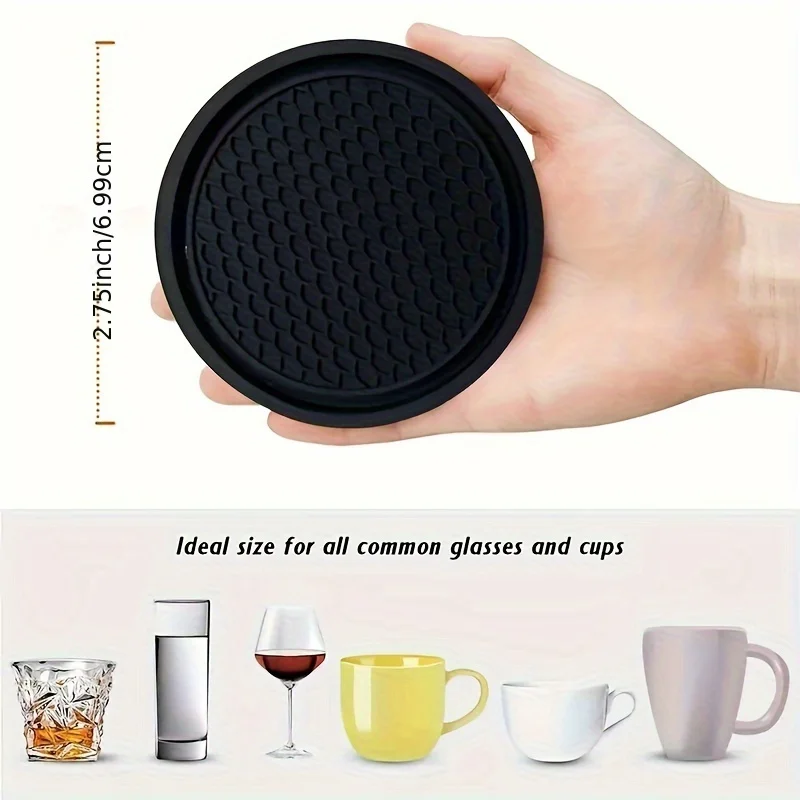 

2pcs Black Car coaster water cup bottle holder non-slip mat soft rubber for interior decoration car styling accessories