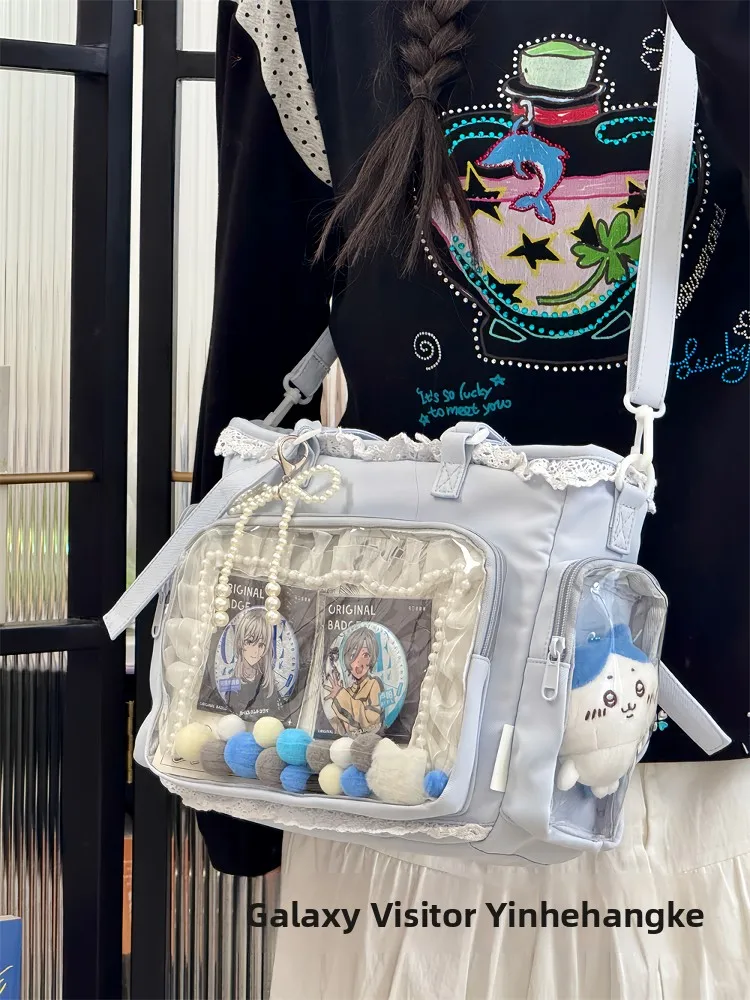 

Мягкая сумка через плечо в корейском стиле, студенческая сумка-тоут для поездок на работу, сумка для аниме-фана, большая квадратная нейлоновая сумка с узлом для молодежи