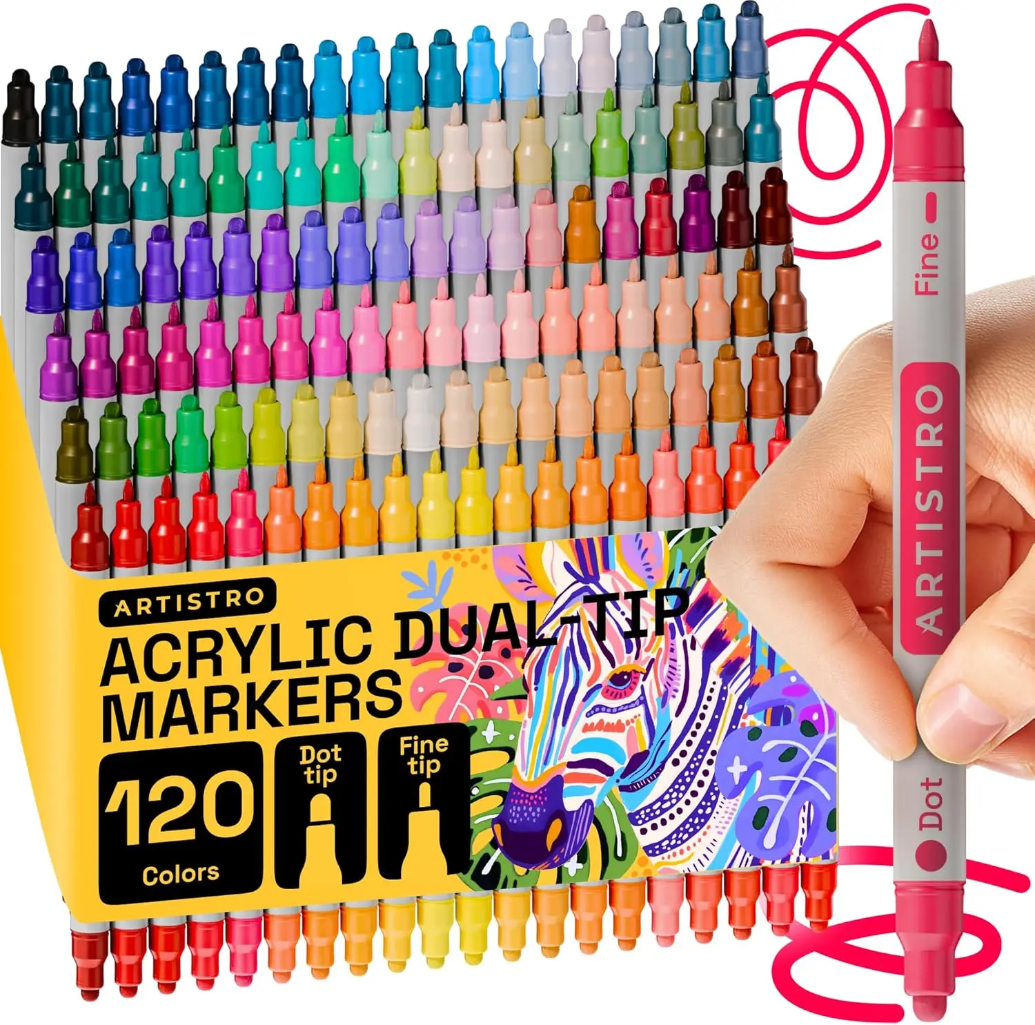 

120 Dual-Tip Acrylic Paint Markers for Rock, Fabric, Wood, Glass - Art Supplies for Adults, Teens, Kids - Easter Gift Idea