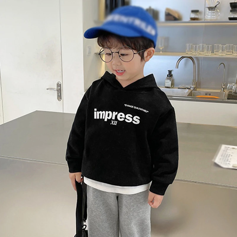 Classical Long Sleeves Sweatershirt Hooded for Kids Boys Girls Party Wedding School Casual Daily Sweatershirts Tops for Children