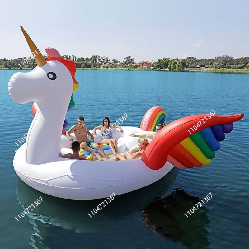 Island Floating Rafts Supply Large 4-person Inflatable Flamingo Floating Island Unicorn Water