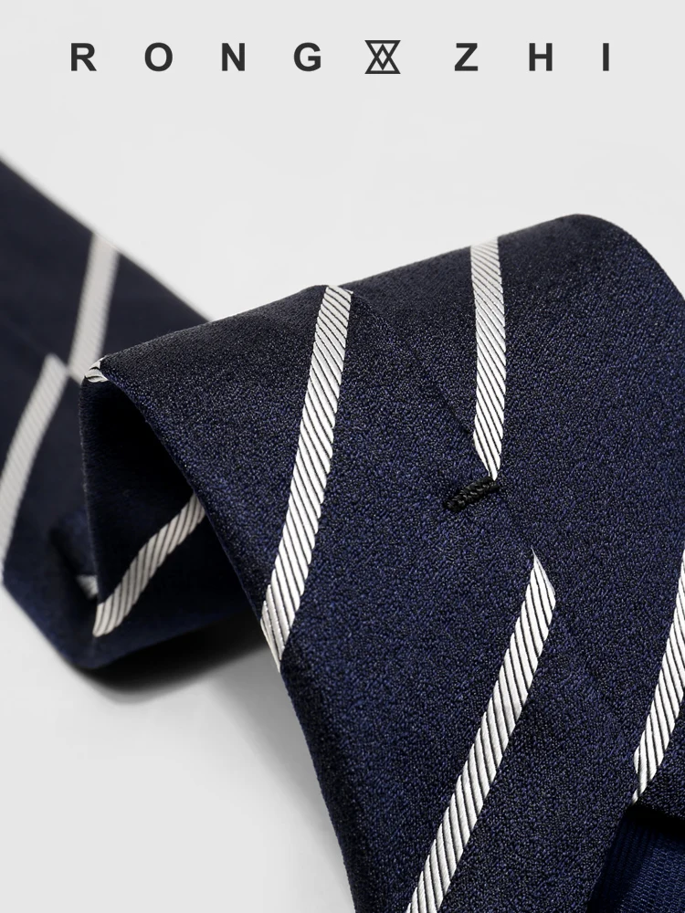 High Quality 100% Silk Dark Blue Striped Pattern Tie For Men's British Style Business Banquet 7CM Wide Version Real Silk Necktie