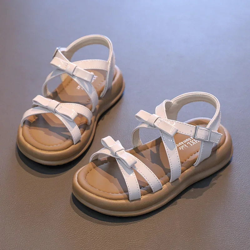 

Children's Gladiator Sandals Summer Thick Bottom Girl Princess Dress Sandals Woven Hollow-out Kids Causal Beach Sandals Bowknot