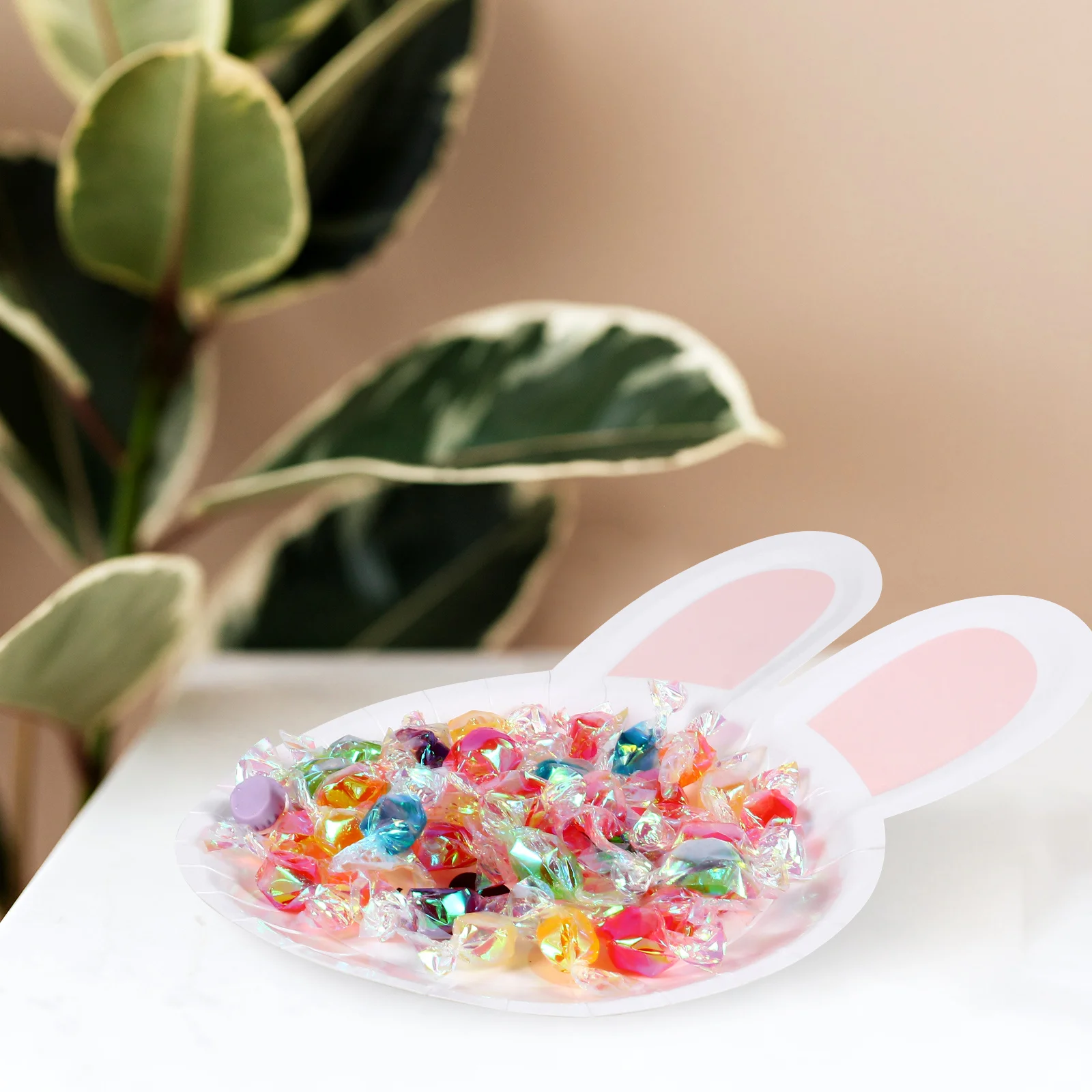 

8pcs Easter Bunny Shape Paper Plates Disposable Tableware For Party Holiday Celebration, Food Grade Cartoon Plate Kit