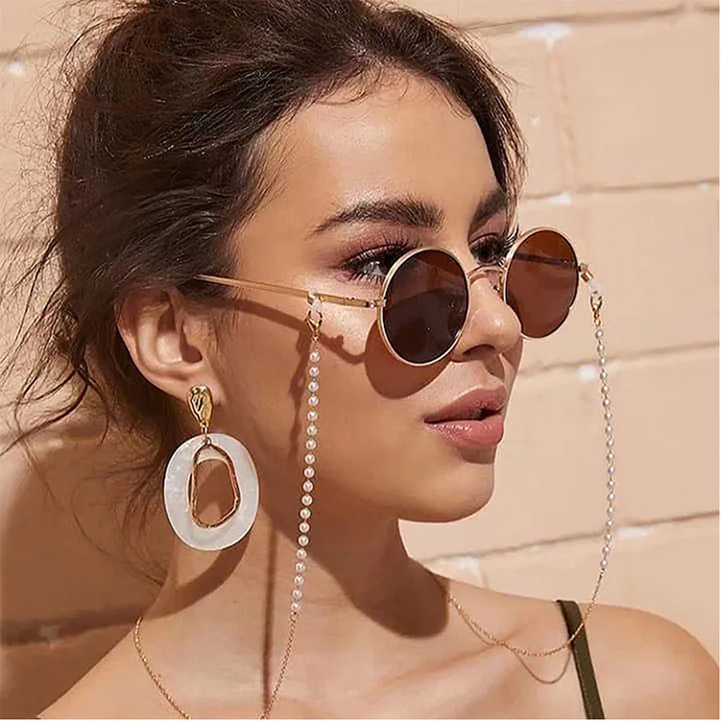 Sunglasses Masking Chains 2024 Cool Black Snake Chain for Women Acrylic Pearl Crystal Eyeglasses Chains Jewelry Cordon Gafas