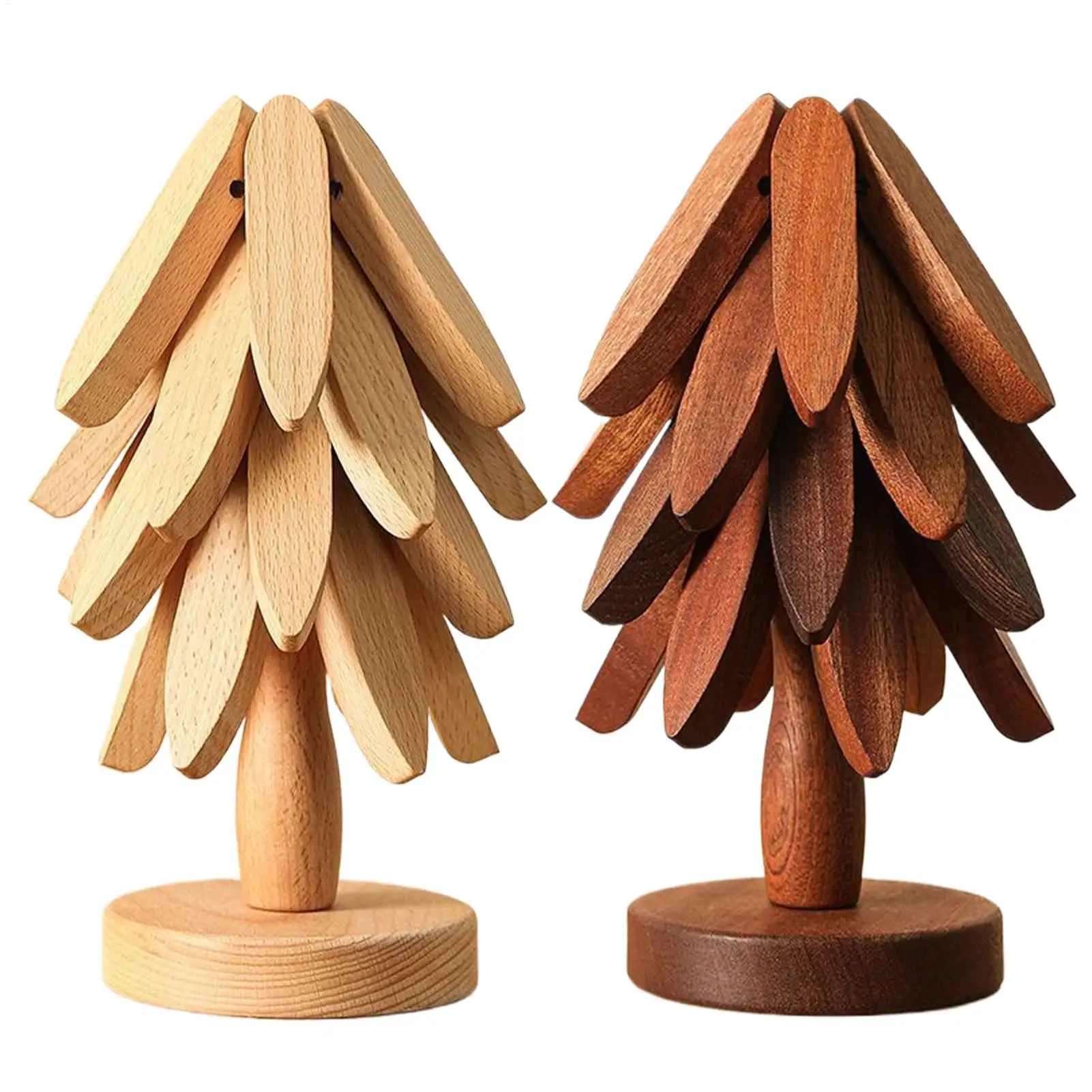 4pcs Wood Trivet Tree With Bracket/ Tree Trivet Wooden Coaster Non-Slip Cup Coaster Set Table Mat Holders Heat Insulated Pad