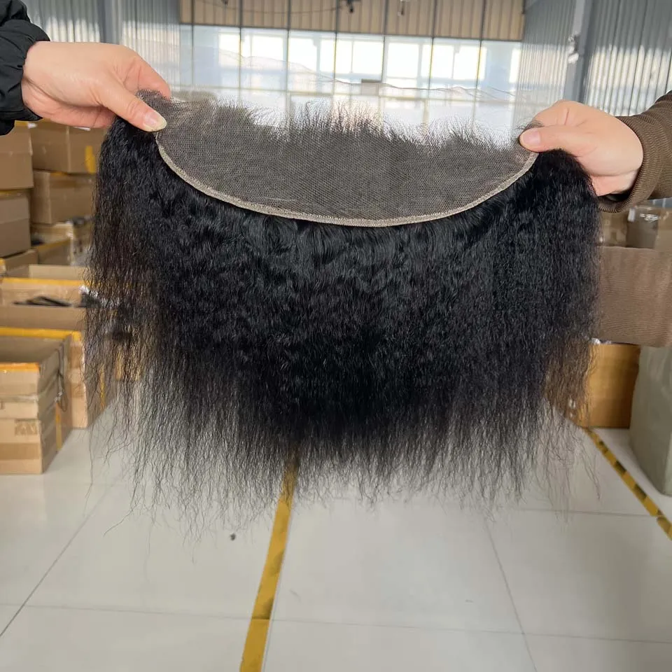 BINF HD 13x4 Lace Frontal Kinky Straight, vorgezupft, 4x4 Swiss Full Closure, nur in Naturalschwarz, Remy Echthaar – Detail 8
