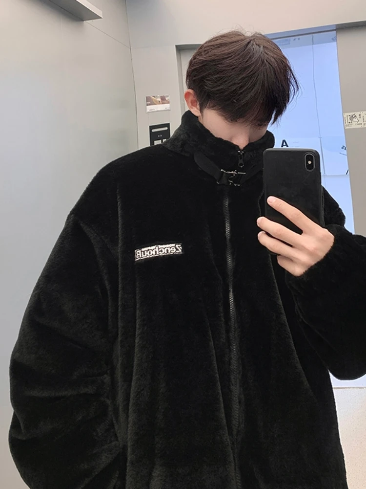 

Lamb Fur Lined Thiened Cotton Workwear Jaet for Men Winter Warm Casual Faion Brand eepskin Vest Coat Zipper Closure