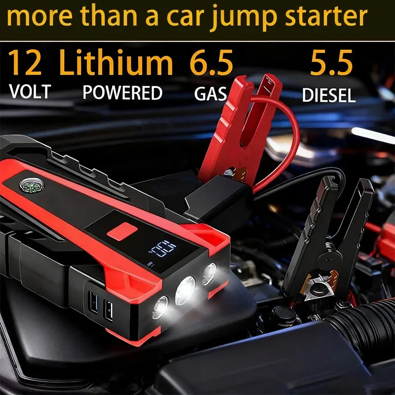 3000A Peak 12V Jump Starter Battery Booster for 6.5L Gas 5.5L Diesel Engine USB Fast Charger Power Bank Car Emergency LED Light