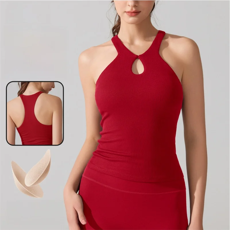 

Women's Water Drop Sports Underwear Beauty Rib I-Back Yoga Vest Shockproof Fitness Top with Chest Pad