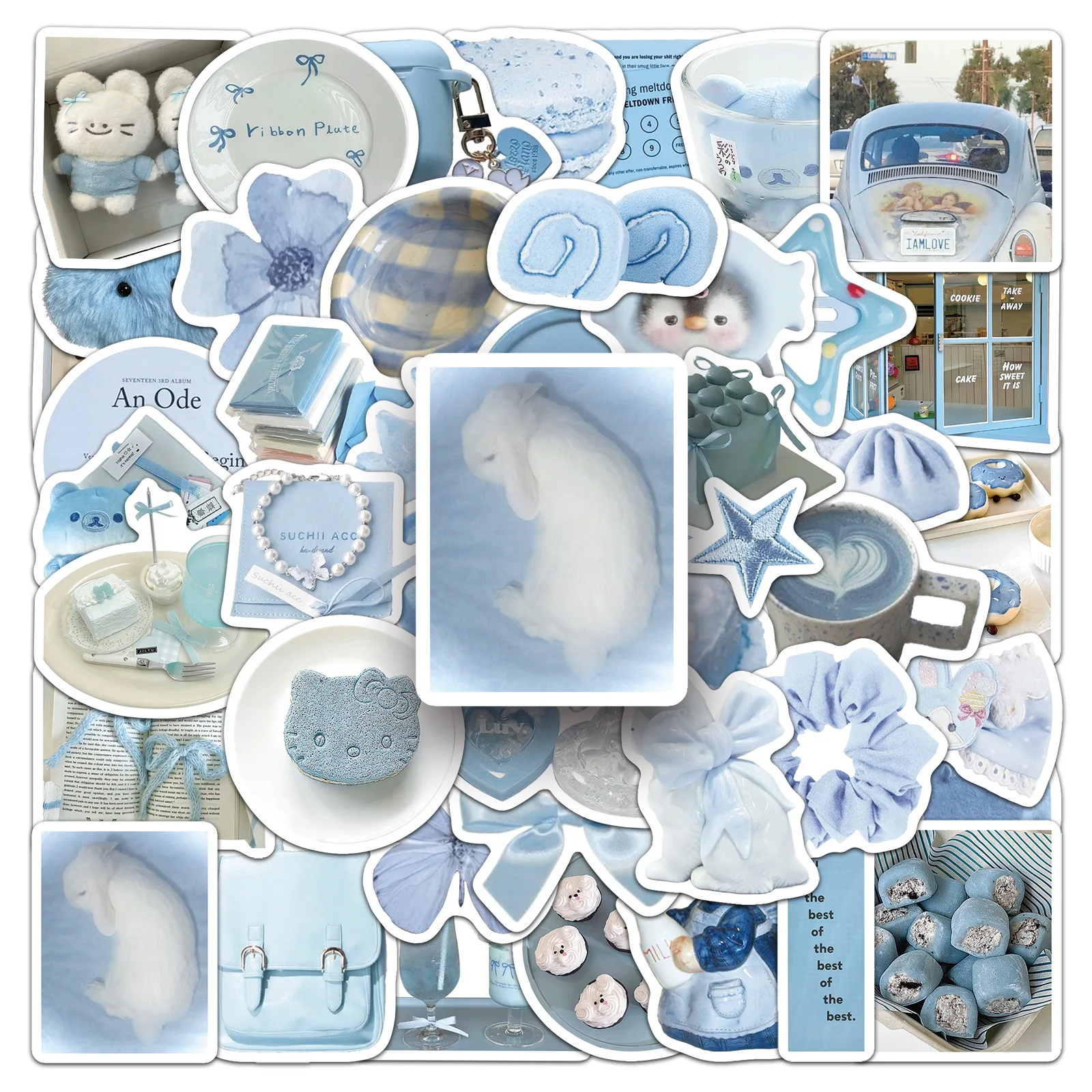 

10/30/50PCS Blue INS Style Cartoon Fresh Graffiti Decorative Stickers DIY Stationery Box Water Cup Scrapbook Suitcase Decals Toy