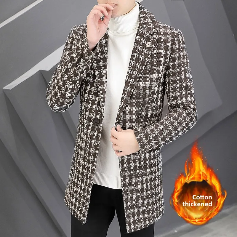 

Мужское шерстяное пальто на осень-зиму: утепленное, деловое, повседневное, модное, средней длины, приталенное, из смесового хлопка, шерстяной жакет