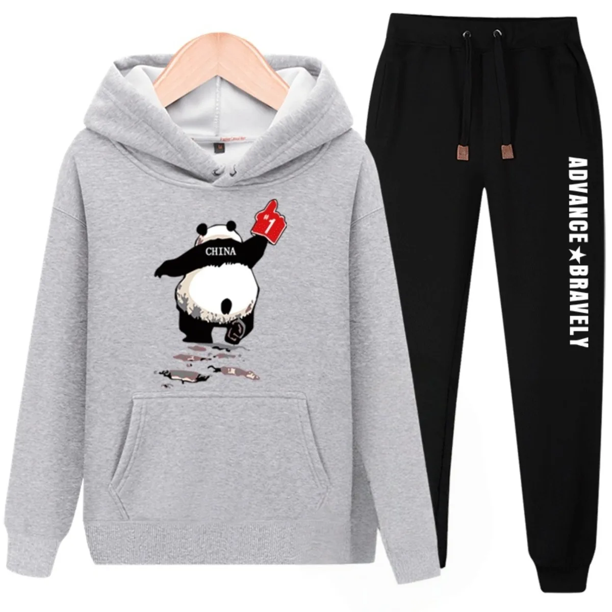 

Men's 2025 Hot New Sweater Set Men's Autumn and Winter Velvet Hooded Ins Trendy Brand Zhongshan Top Sweatpants Two-piece Set