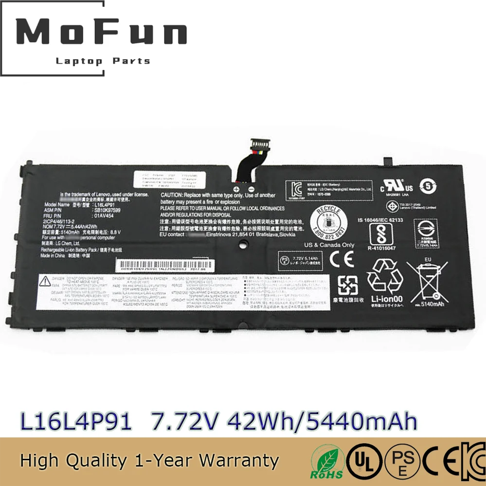 Original L16L4P91 7.72V 42Wh Laptop Battery for Lenovo ThinkPad X1 Tablet GEN 3 3RD GEN-20KJ000NAU 01AV454 01AV453 etc