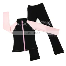 LIUHUO New Ice Figure Skating Jacket Pants Women Girl Trousers Top Black Teens Children Kids Pink Dance Training Roller Sport