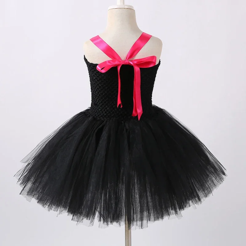 Ярко-розовые, черные платья на подкладке с изображением кота для маленьких девочек, костюмы котенка на день рождения, пачки с ушками, бантом и хвостом @ 0Z *