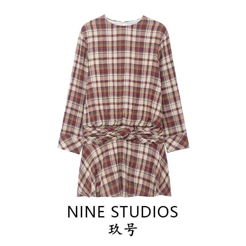 

Женская повседневная универсальная юбка-миди в клетку NINE ZAR с круглым вырезом, свободного кроя, в стиле фейри, с длинными рукавами, для города и офиса