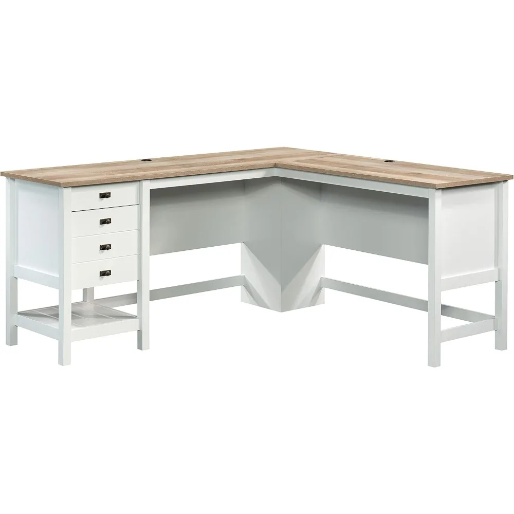 L Shaped Desk Computer Desk with Drawers, Home Office Desk with Optional File Cabinet Storage, Cable Management,Reception Desks