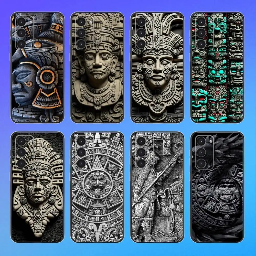 

M-Mayan Aztec Calendar Statue Black Soft Phone Case For Samsung Galaxy A73,A72,A71,A53,A52