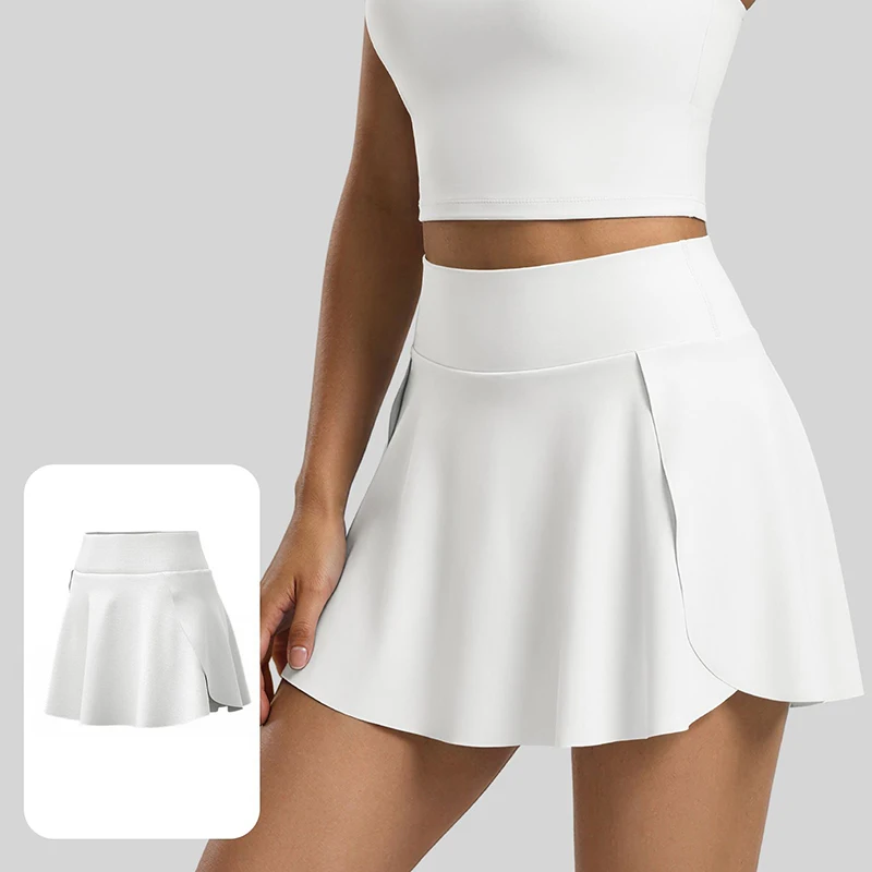 Chic Women Side Pockets Breathable Yoga Skort Slim Fit Skin-Friendly 2-in-1 Squat Proof Sports Skirt for Running Tennis Fitness