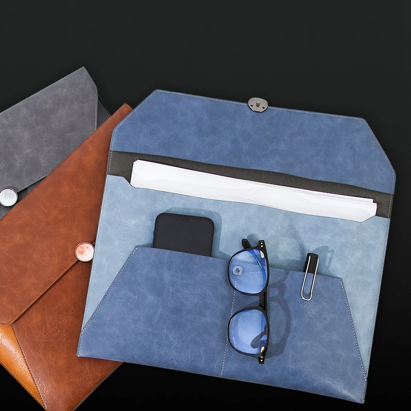 

A4 File Folder PU Leather Document Holder Waterproof Portfolio Envelope Folder Case Button Business Office File Bag Briefcase