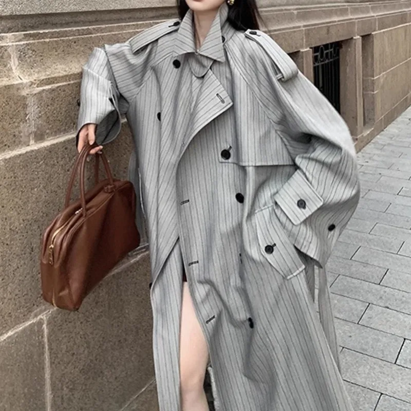 

Elegant Women Double-breasted Trench Coat Women Spring Autumn Long Coat