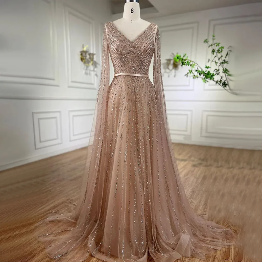 Exquisite Colorful Women Formal Evening Party Dress V-Neck Floor Length Shiny Sequin Elegant Luxury فساتين سهرة Vestidos De Fies