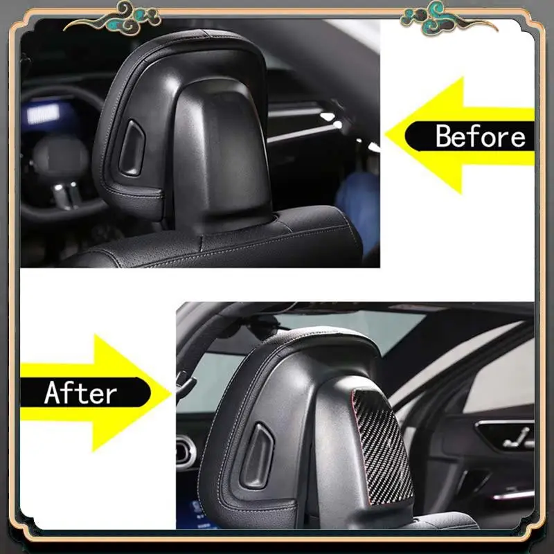 

M45K-For Mercedes-Benz C-Class W206 2022 2023 Soft Carbon Fiber Car Seat Headrest Cover Trim Sticker Interior Replacement Access
