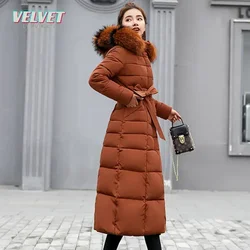 V & Es-parka acolchada de algodón para mujer, Chaqueta larga con capucha y cuello de piel a la moda, abrigo de invierno, novedad de 2023