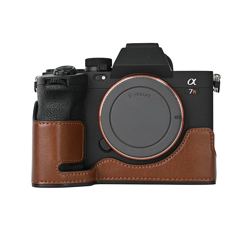 Premium PU Leather Half Base Case，Full Body Protective Camera Bag For Sony A7M4 A7R5 A7S3 A1 Mirrorless Camera