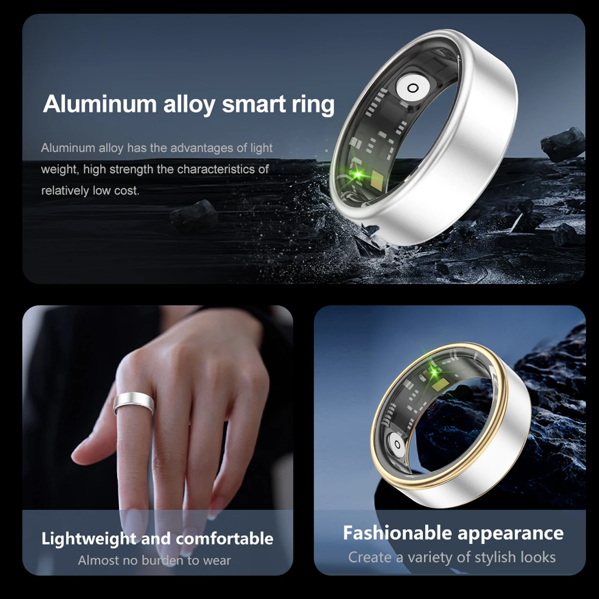 Smart Ring with Health Tracking, Long Battery Life, Real-Time Heart Rate and Blood Oxygen Monitoring, Daily Activity Tracking, S